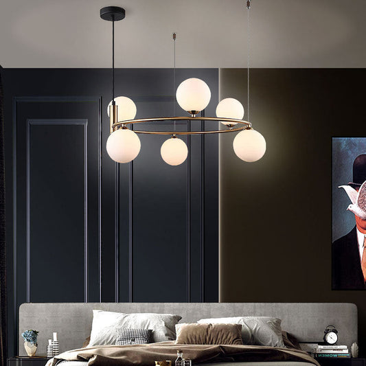 Contemporary Nordic Iron & Glass Globe Ring Chandelier 6-Light For Living Room & Bedroom