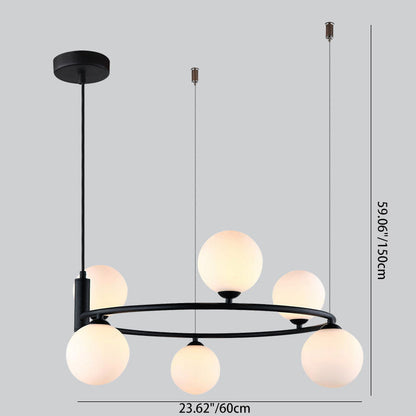 Contemporary Nordic Iron & Glass Globe Ring Chandelier 6-Light For Living Room & Bedroom