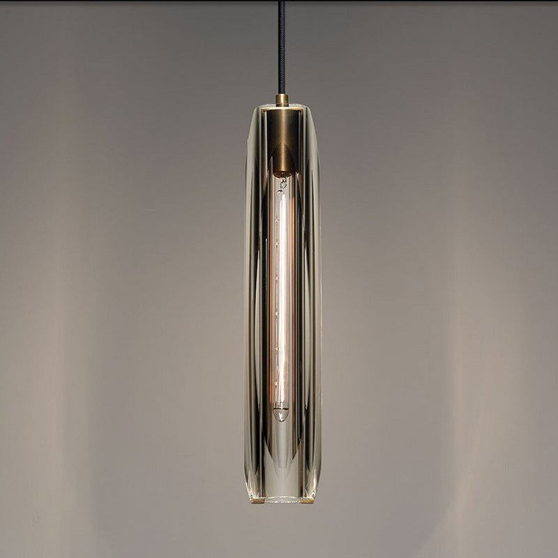 Modern Luxury Brass Crystal Cylinder 1-Light Pendant Light For Bedroom And Living Room