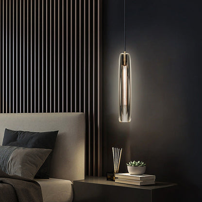 Modern Luxury Brass Crystal Cylinder 1-Light Pendant Light For Bedroom And Living Room
