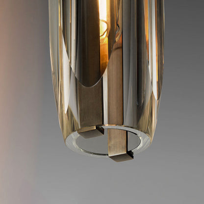 Modern Luxury Brass Crystal Cylinder 1-Light Pendant Light For Bedroom And Living Room