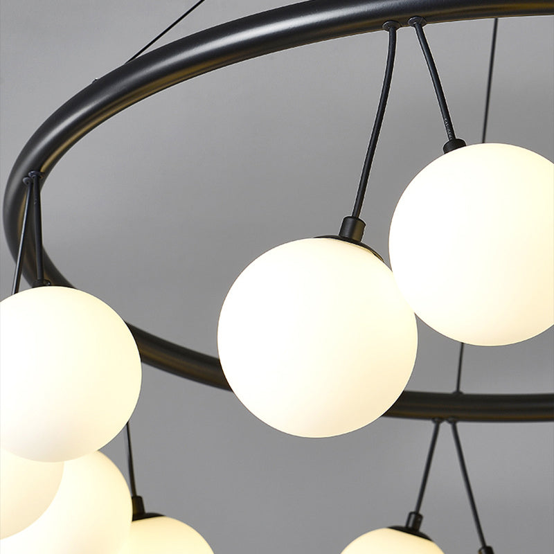Contemporary Nordic Iron Glass Ring Linear Globe 8/10/14-Light Chandelier For Dining Room Bedroom Living Room