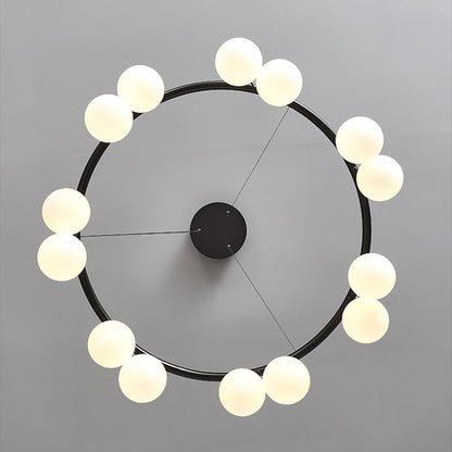 Contemporary Nordic Iron Glass Ring Linear Globe 8/10/14-Light Chandelier For Dining Room Bedroom Living Room