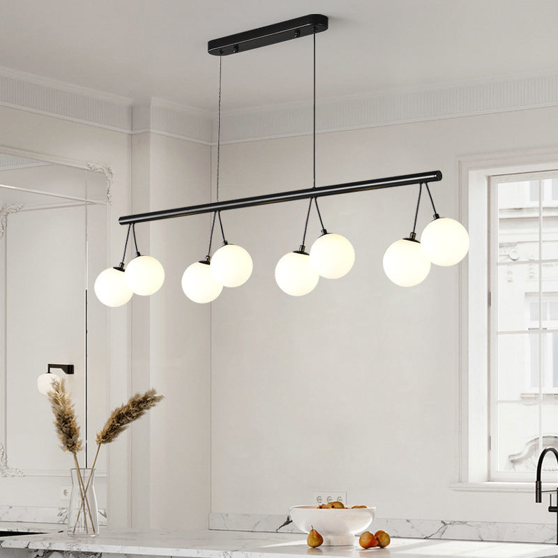 Contemporary Nordic Iron Glass Ring Linear Globe 8/10/14-Light Chandelier For Dining Room Bedroom Living Room
