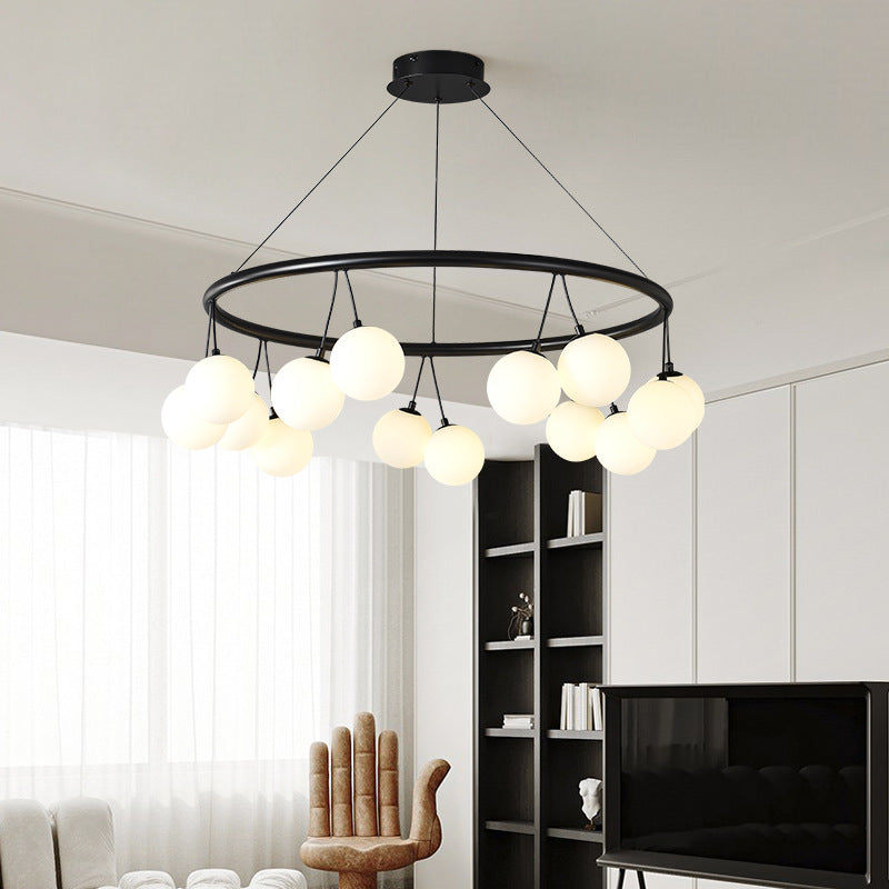 Contemporary Nordic Iron Glass Ring Linear Globe 8/10/14-Light Chandelier For Dining Room Bedroom Living Room