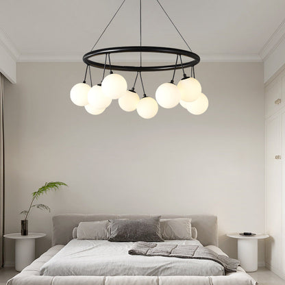 Contemporary Nordic Iron Glass Ring Linear Globe 8/10/14-Light Chandelier For Dining Room Bedroom Living Room