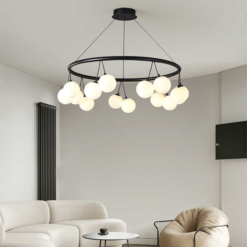 Contemporary Nordic Iron Glass Ring Linear Globe 8/10/14-Light Chandelier For Dining Room Bedroom Living Room
