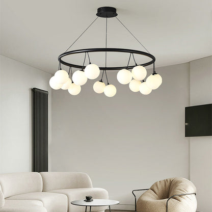 Contemporary Nordic Iron Glass Ring Linear Globe 8/10/14-Light Chandelier For Dining Room Bedroom Living Room