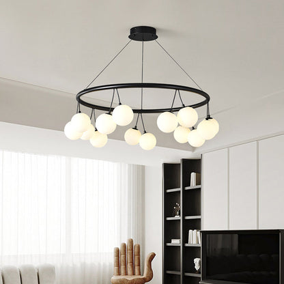 Contemporary Nordic Iron Glass Ring Linear Globe 8/10/14-Light Chandelier For Dining Room Bedroom Living Room