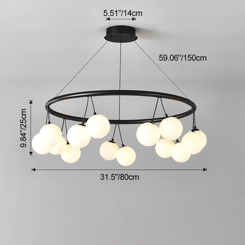 Contemporary Nordic Iron Glass Ring Linear Globe 8/10/14-Light Chandelier For Dining Room Bedroom Living Room