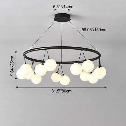 Contemporary Nordic Iron Glass Ring Linear Globe 8/10/14-Light Chandelier For Dining Room Bedroom Living Room