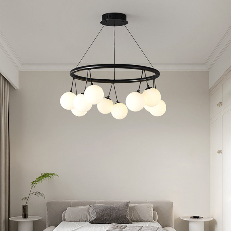 Contemporary Nordic Iron Glass Ring Linear Globe 8/10/14-Light Chandelier For Dining Room Bedroom Living Room