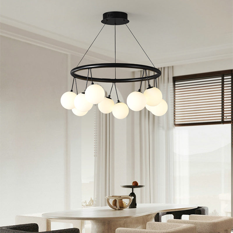 Contemporary Nordic Iron Glass Ring Linear Globe 8/10/14-Light Chandelier For Dining Room Bedroom Living Room