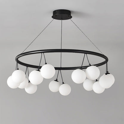 Contemporary Nordic Iron Glass Ring Linear Globe 8/10/14-Light Chandelier For Dining Room Bedroom Living Room