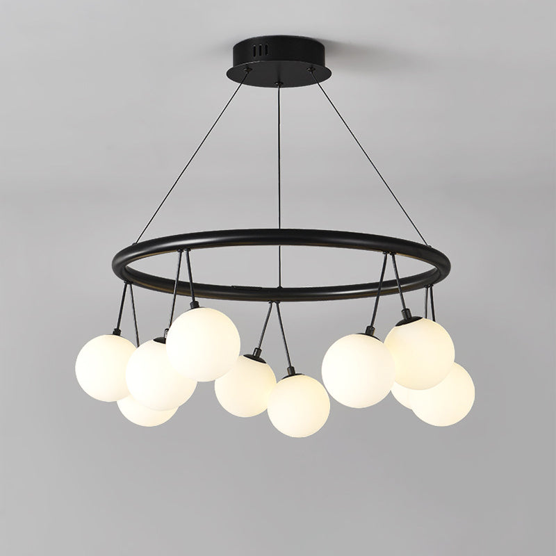 Contemporary Nordic Iron Glass Ring Linear Globe 8/10/14-Light Chandelier For Dining Room Bedroom Living Room