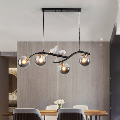 Contemporary Nordic Iron Acrylic Curved Linear Globe 4-Light Island Light Chandelier For Dining Room Bedroom Living Room