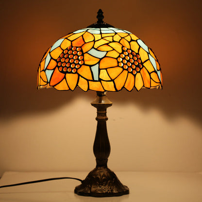 Traditional Tiffany Iron & Stained Glass Cone Table Lamp 1-Light For Bedroom And Living Room