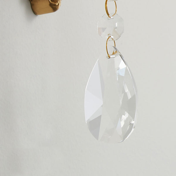 Traditional French Brass & Crystal Candle Branch 1-Light Wall Sconce Lamp For Bedroom And Living Room