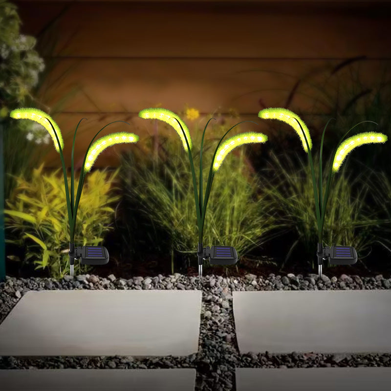 Modern Art Deco Plastic & Stainless Steel Foxtail Reed Solar LED Outdoor Light For Garden, Patio & Lawn