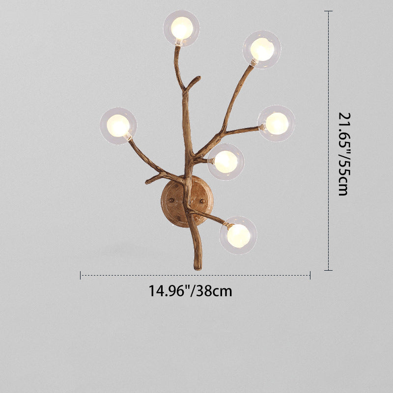 Contemporary Creative Iron & Glass Branch Globe 6-Light Wall Sconce Lamp For Bedroom & Living Room