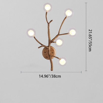 Contemporary Creative Iron & Glass Branch Globe 6-Light Wall Sconce Lamp For Bedroom & Living Room