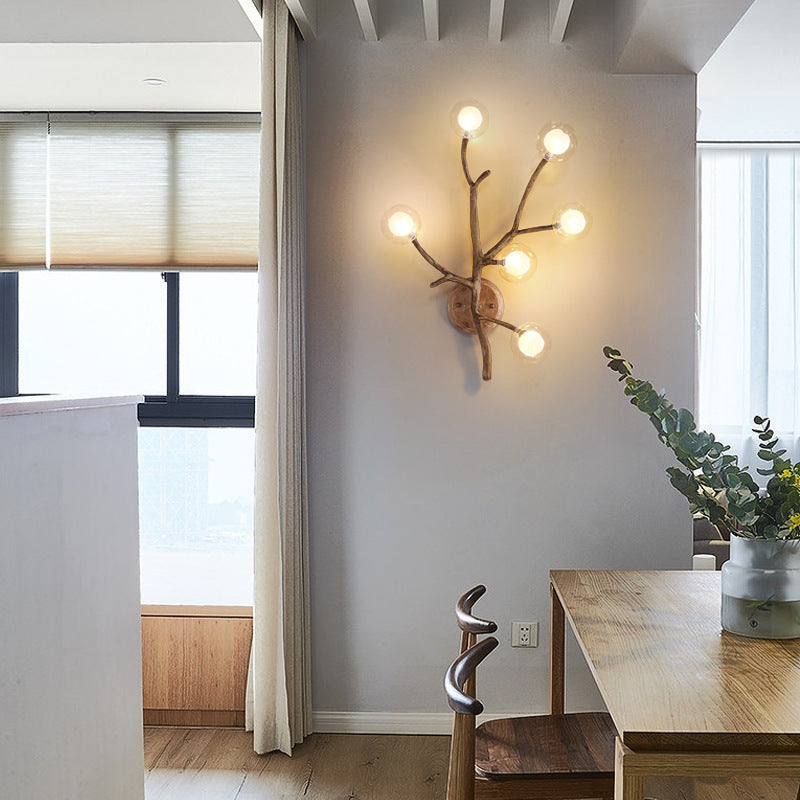 Contemporary Creative Iron & Glass Branch Globe 6-Light Wall Sconce Lamp For Bedroom & Living Room