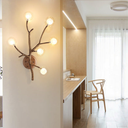 Contemporary Creative Iron & Glass Branch Globe 6-Light Wall Sconce Lamp For Bedroom & Living Room