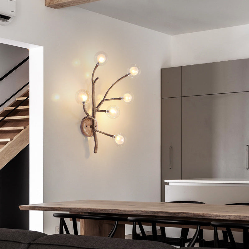 Contemporary Creative Iron & Glass Branch Globe 6-Light Wall Sconce Lamp For Bedroom & Living Room