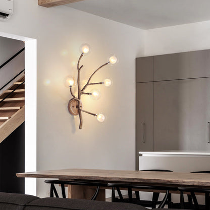 Contemporary Creative Iron & Glass Branch Globe 6-Light Wall Sconce Lamp For Bedroom & Living Room