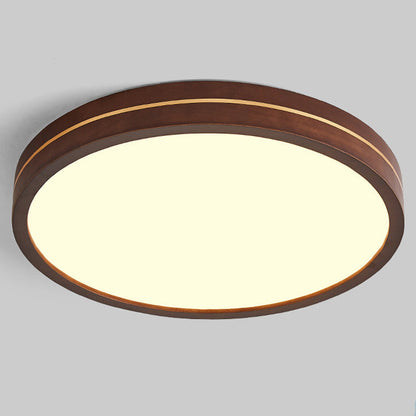 Modern Minimalist Wood, Aluminum & Acrylic Round LED Flush Mount Ceiling Light For Bedroom & Living Room