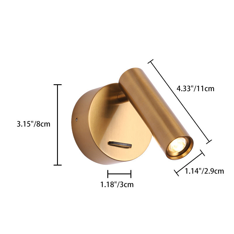 Modern Minimalist Steel & Aluminum Round LED Wall Sconce Lamp With Adjustable Head For Bedroom & Living Room