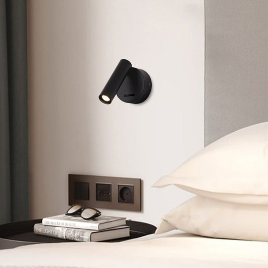 Modern Minimalist Steel & Aluminum Round LED Wall Sconce Lamp With Adjustable Head For Bedroom & Living Room