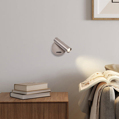 Modern Minimalist Steel & Aluminum Round LED Wall Sconce Lamp With Adjustable Head For Bedroom & Living Room