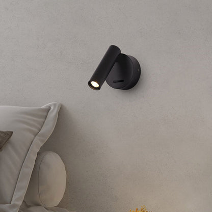 Modern Minimalist Steel & Aluminum Round LED Wall Sconce Lamp With Adjustable Head For Bedroom & Living Room