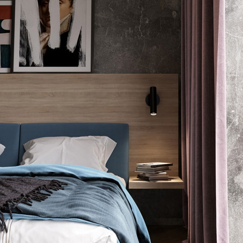 Modern Minimalist Steel & Aluminum Round LED Wall Sconce Lamp With Adjustable Head For Bedroom & Living Room
