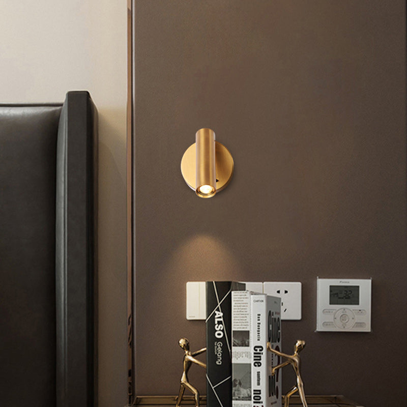 Modern Minimalist Steel & Aluminum Round LED Wall Sconce Lamp With Adjustable Head For Bedroom & Living Room