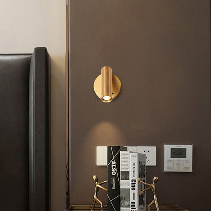 Modern Minimalist Steel & Aluminum Round LED Wall Sconce Lamp With Adjustable Head For Bedroom & Living Room
