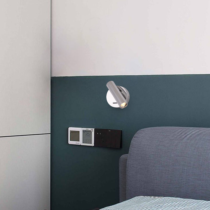 Modern Minimalist Steel & Aluminum Round LED Wall Sconce Lamp With Adjustable Head For Bedroom & Living Room