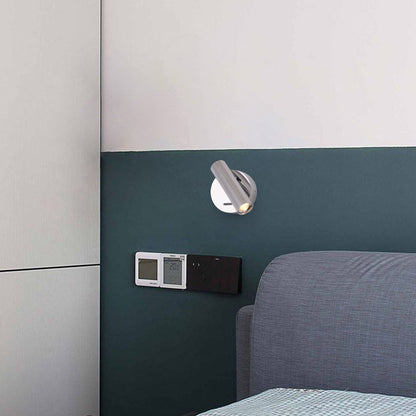 Modern Minimalist Steel & Aluminum Round LED Wall Sconce Lamp With Adjustable Head For Bedroom & Living Room