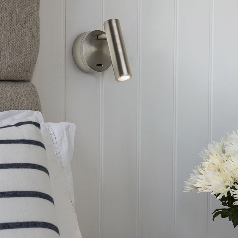 Modern Minimalist Steel & Aluminum Round LED Wall Sconce Lamp With Adjustable Head For Bedroom & Living Room