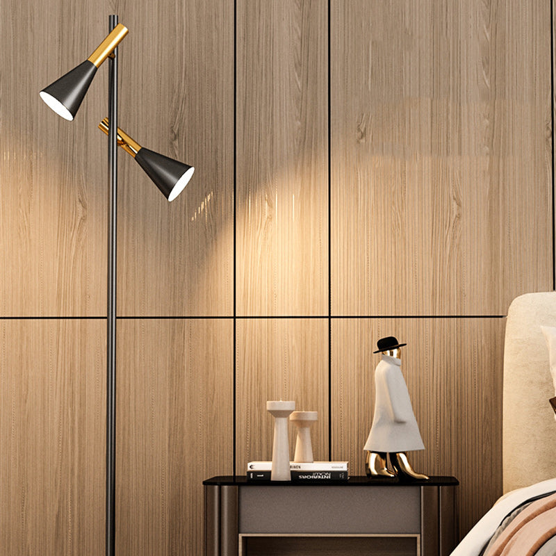Contemporary Nordic Iron & Marble Cone 2-Light Standing Floor Lamp With Adjustable Angle For Bedroom & Living Room