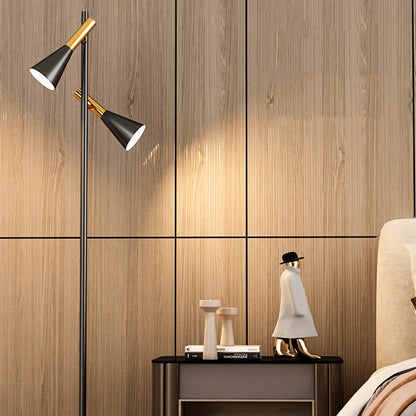 Contemporary Nordic Iron & Marble Cone 2-Light Standing Floor Lamp With Adjustable Angle For Bedroom & Living Room