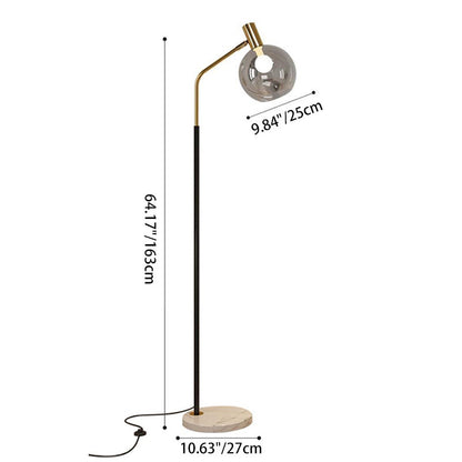 Contemporary Nordic Iron, Marble & Glass Round 1-Light Standing Floor Lamp With Adjustable Head For Living Room & Bedroom