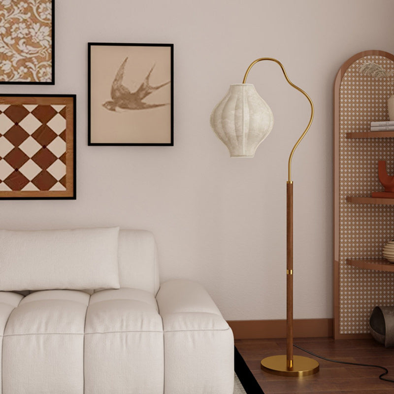 Traditional French Metal & Fabric Oval 1-Light Standing Floor Lamp For Living Room & Bedroom