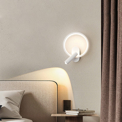 Contemporary Nordic Aluminum Iron & Silicone Round LED Wall Sconce Lamp With Adjustable Spotlight For Bedroom & Living Room