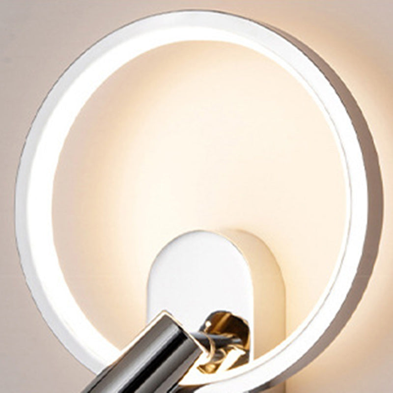 Contemporary Nordic Aluminum Iron & Silicone Round LED Wall Sconce Lamp With Adjustable Spotlight For Bedroom & Living Room