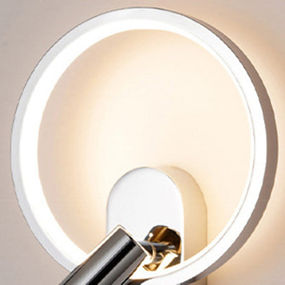Contemporary Nordic Aluminum Iron & Silicone Round LED Wall Sconce Lamp With Adjustable Spotlight For Bedroom & Living Room