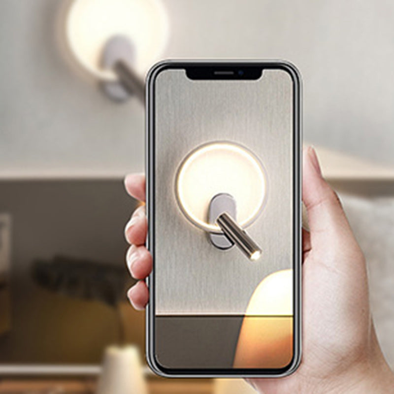 Contemporary Nordic Aluminum Iron & Silicone Round LED Wall Sconce Lamp With Adjustable Spotlight For Bedroom & Living Room