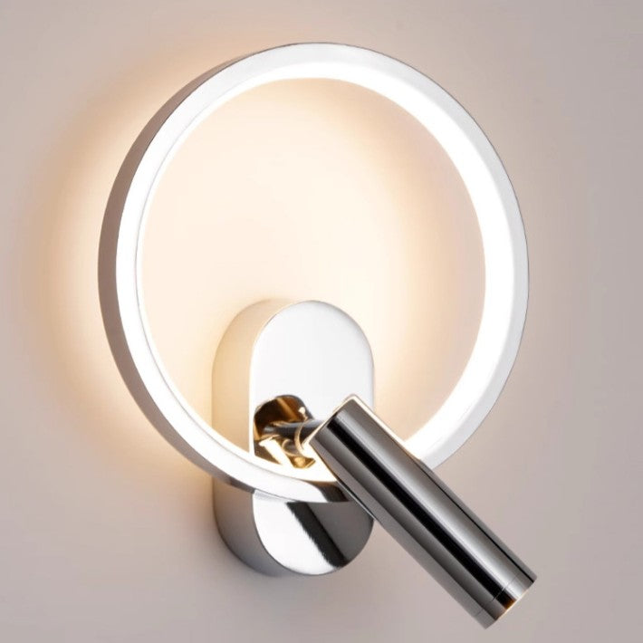 Contemporary Nordic Aluminum Iron & Silicone Round LED Wall Sconce Lamp With Adjustable Spotlight For Bedroom & Living Room
