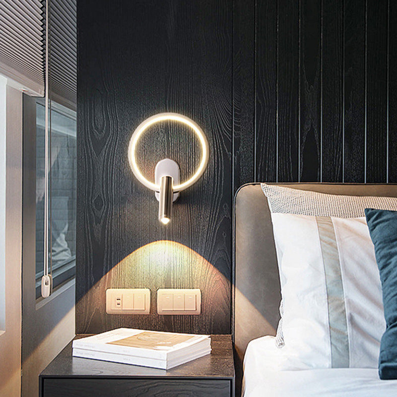 Contemporary Nordic Aluminum Iron & Silicone Round LED Wall Sconce Lamp With Adjustable Spotlight For Bedroom & Living Room